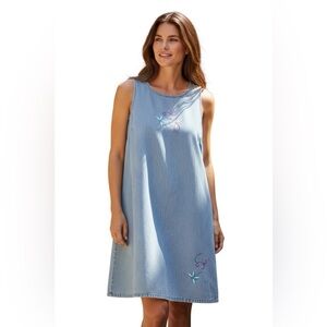 Sleeveless Denim Kids Dress with Embroidered Dragonflies